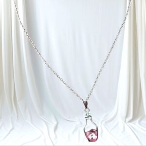 Silver Tone  Necklace with Pink Crystal Heart Charm